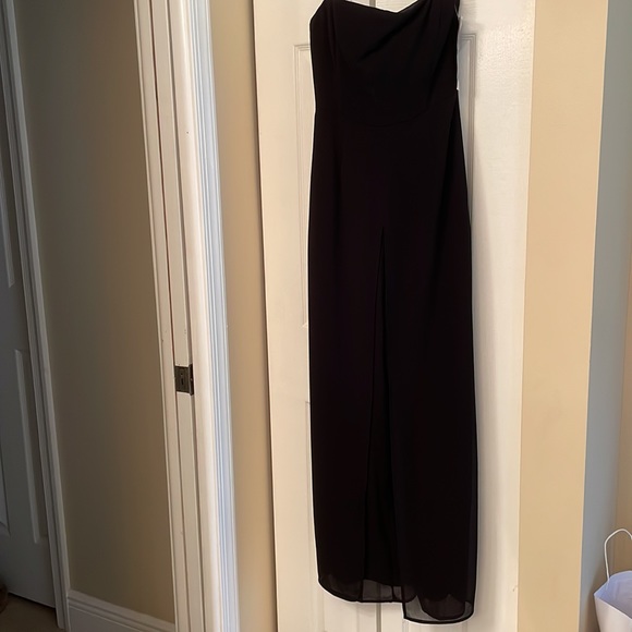 Xscape strapless jumpsuit 2 petite black with sheer overlay - Picture 3 of 7